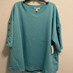 New York Laundry Turquoise Textured Short Sleeved Shirt